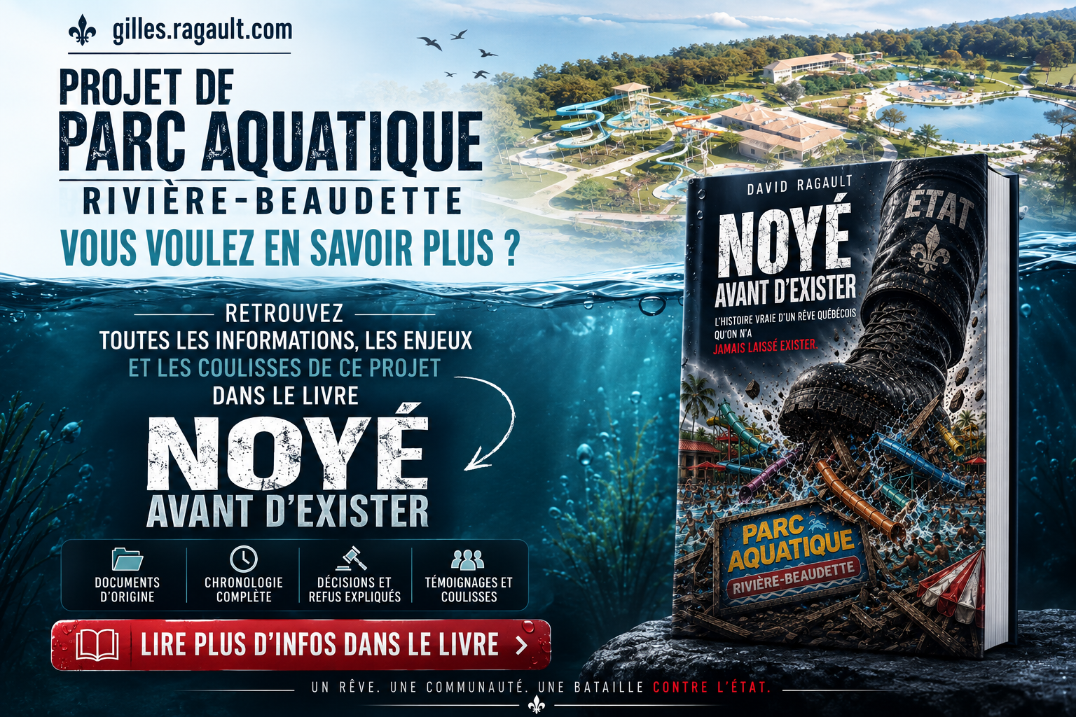 Présentation du livre Noyé avant d’exister sur le projet de parc aquatique de Rivière-Beaudette